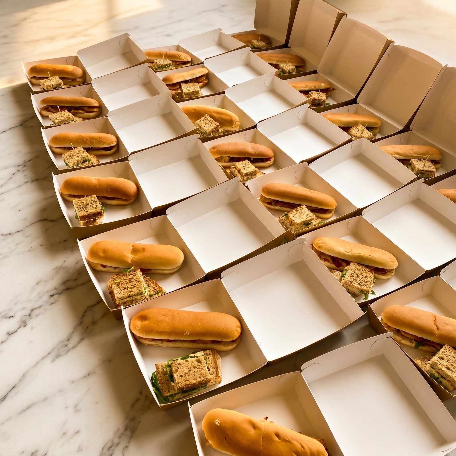 Boîtes individuelles de sandwiches en alignement