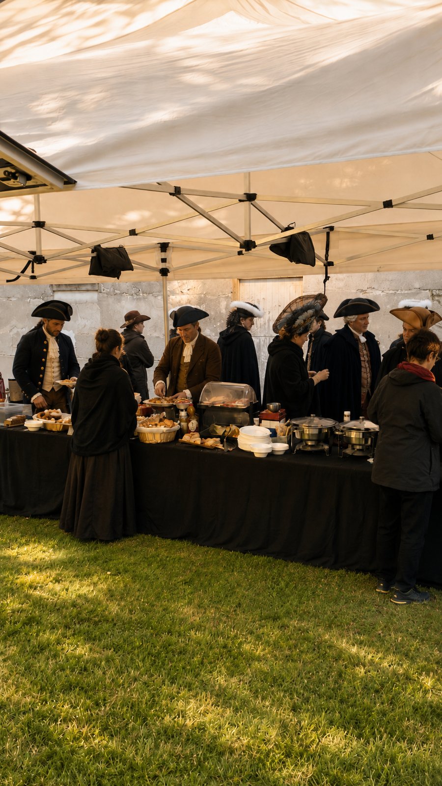 Buffet régie sur le tournage Franklin, en costumes d'époque